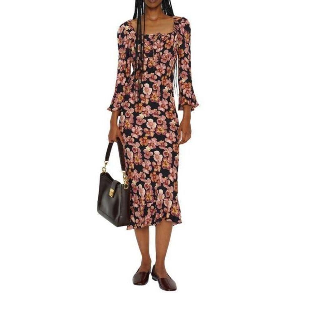 Reformation Women's Floral 3/4 Sleeve Kiley Bodycon Midi Dress Multicolor Sz 10